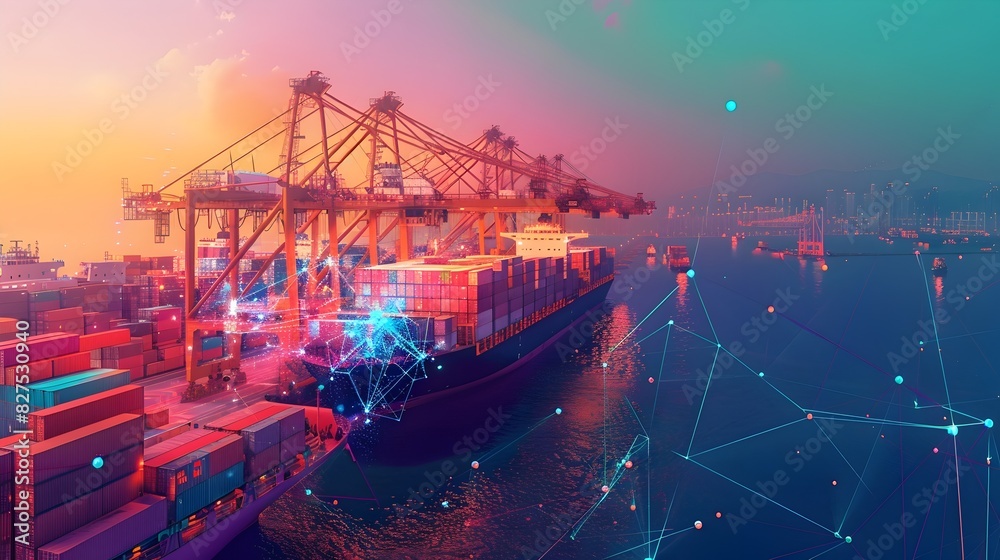 Obraz premium Global Hub of Container Logistics and Seaport in Vibrant Cityscape
