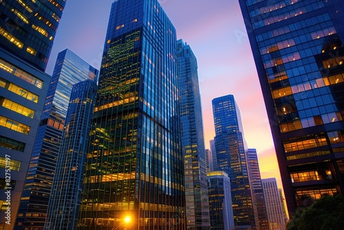 Radiant Metropolis  Sunset Reflections on Glass Towers