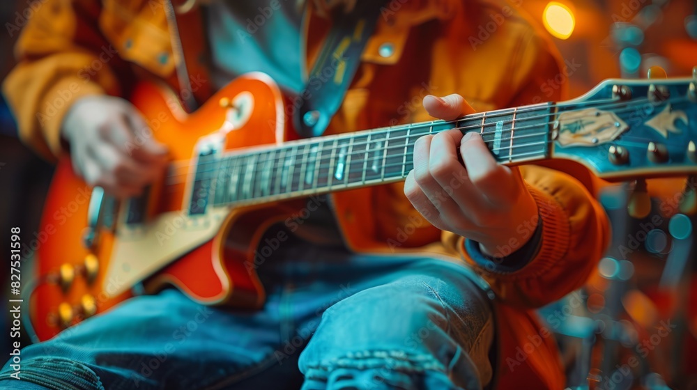 Obraz premium The hands playing the Guitar belong to a man.