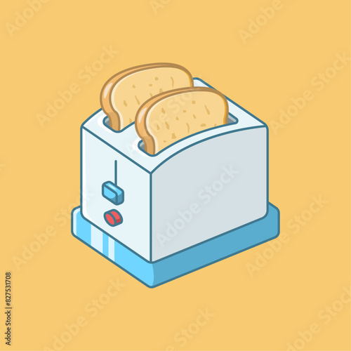 Bread toaster with toasted bread. Vector cartoon icon illustration food.