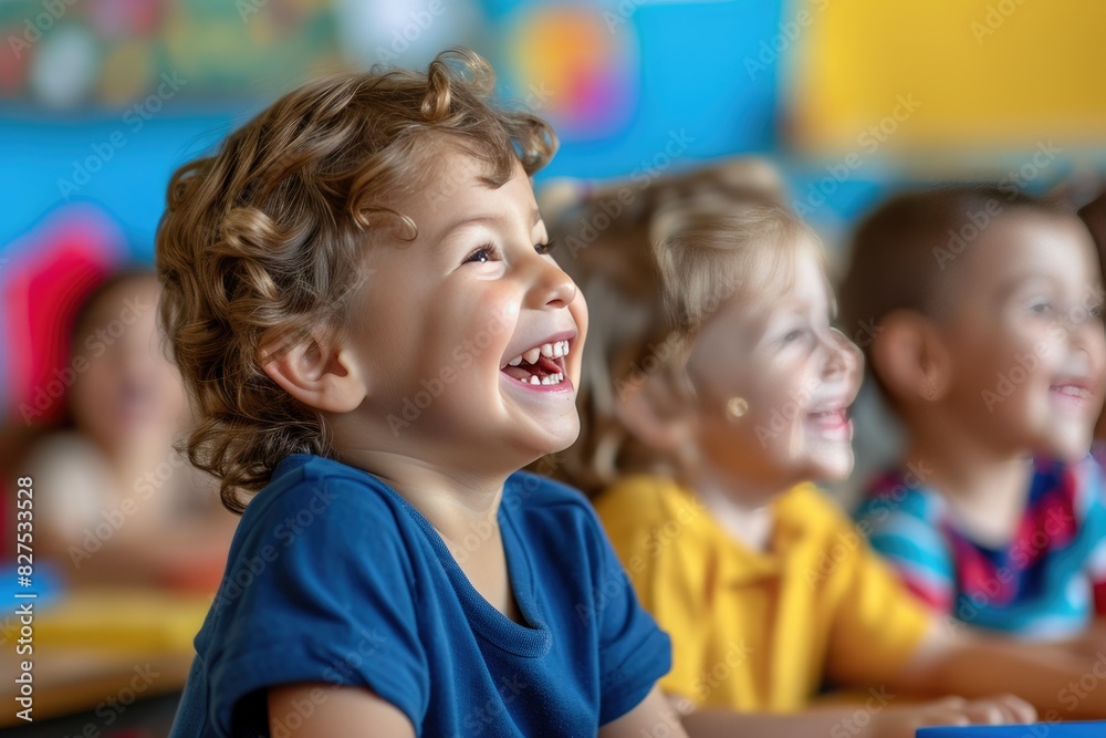 Dynamic classroom environment with enthusiastic American kids Dynamic classroom environment with enthusiastic American kids