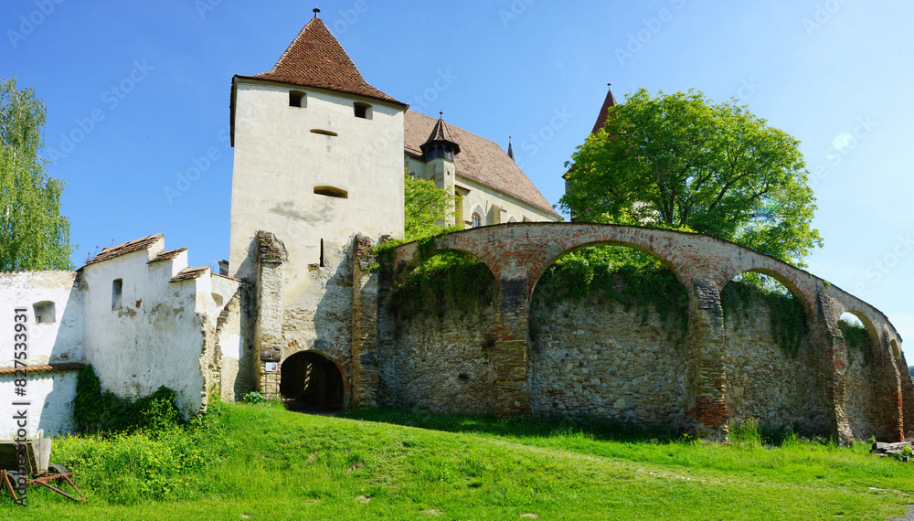 Biertan fortified church internal walls in a spring morning, Transylvania, Romania