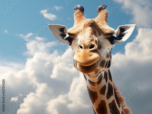 From above, a giraffe gazes against the backdrop of the sky © Llama-World-studio