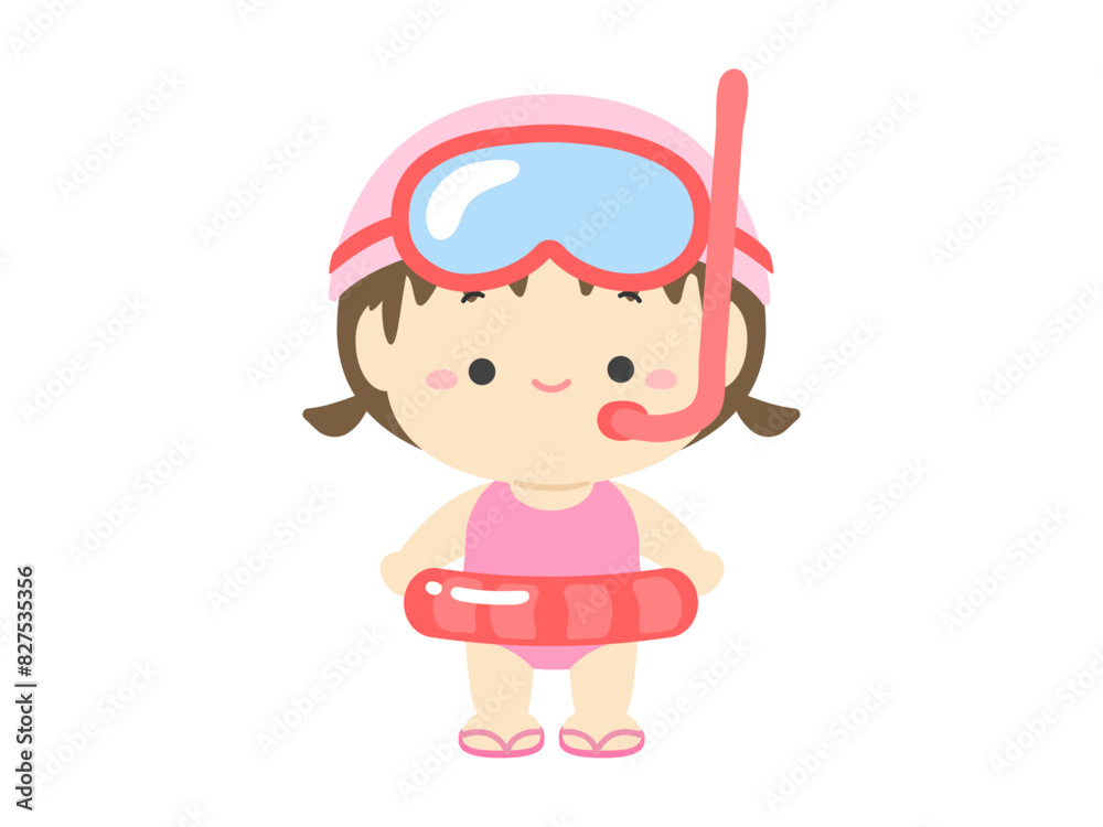 Φωτογραφία シュノーケルをつけた水着の女の子、夏休みの子どものイラスト素材