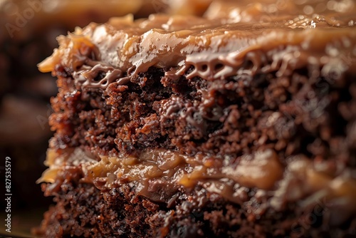 decadent closeup of german chocolate cake food photography digital illustration