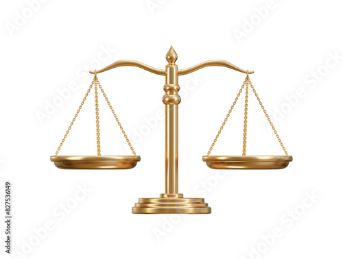 Golden Scales of justice, Balance and justice, concept of law icon 3d rendering vector illustration