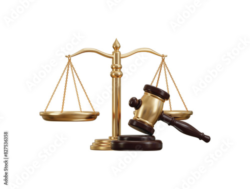Scale and gavel icon concept of law icon 3d rendering vector illustration