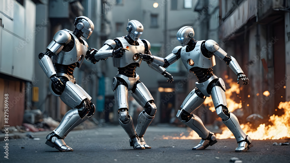 Robot competition. fight between robots. New technologies and progress concept. Fight opponents.
