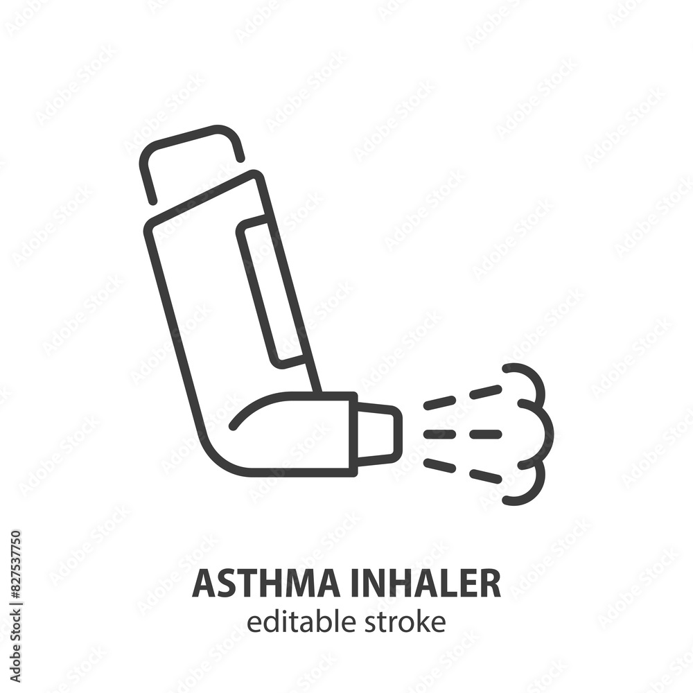 Asthma inhaler line icon. Lung inhalator outline vector symbol. Editable stroke. Asthma inhaler line icon. Lung inhalator outline vector symbol. Editable stroke.