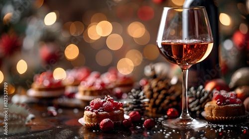 Celebratory Wine Pairings with Holiday Desserts in High Resolution   Sweet and Festive Flavors Captured in Glossy Backdrop
