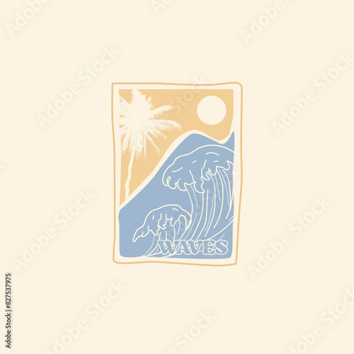 Summer Beach sunset waves  tropical t shirt design