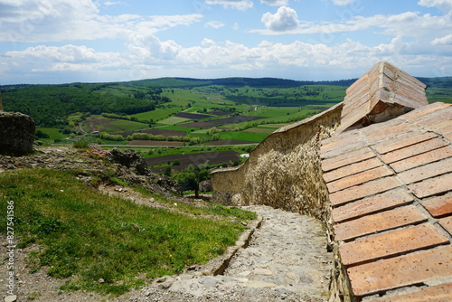 Walking road along the walls of Rupea Citadel, Transylvania, Romania photo