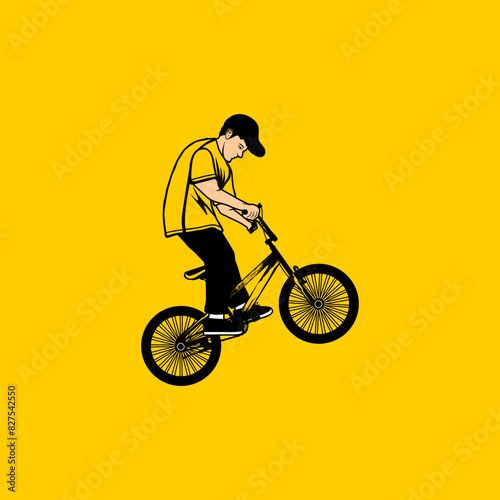 bmx bike freestyler jumps with his bike cartoon vector illustration