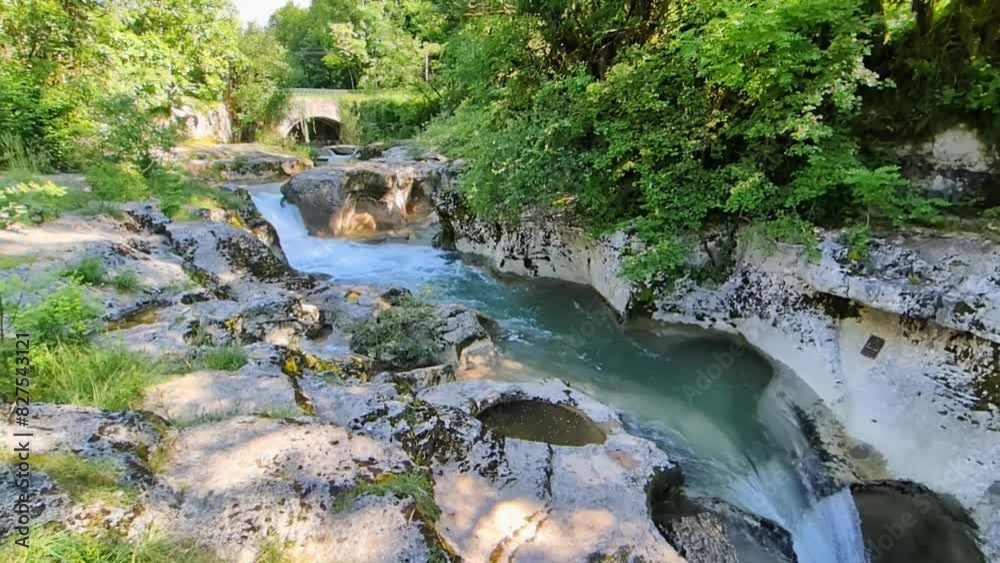 Seran river in late spring just before Cerveyrieu fall, Artemare, France