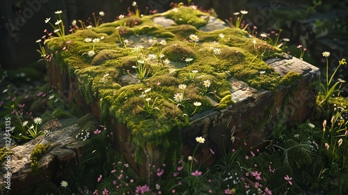 Flower-Filled Forest With Tree Stump Cube