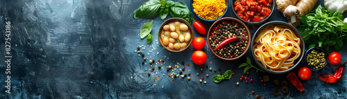 High resolution photo of a cooking class with international cuisine concept showcasing diverse global recipes taught against a glossy backdrop   Photo Stock photo