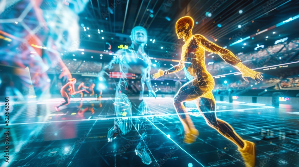 A high-energy visual of a mixed-reality sports event, combining physical and digital elements in a futuristic setting --ar 16:9 --style raw Job ID: 203adfab-e617-4dec-9681-8f1e339ba7b1 A high-energy visual of a mixed-reality sports event, combining physical and digital elements in a futuristic setting --ar 16:9 --style raw Job ID: 203adfab-e617-4dec-9681-8f1e339ba7b1