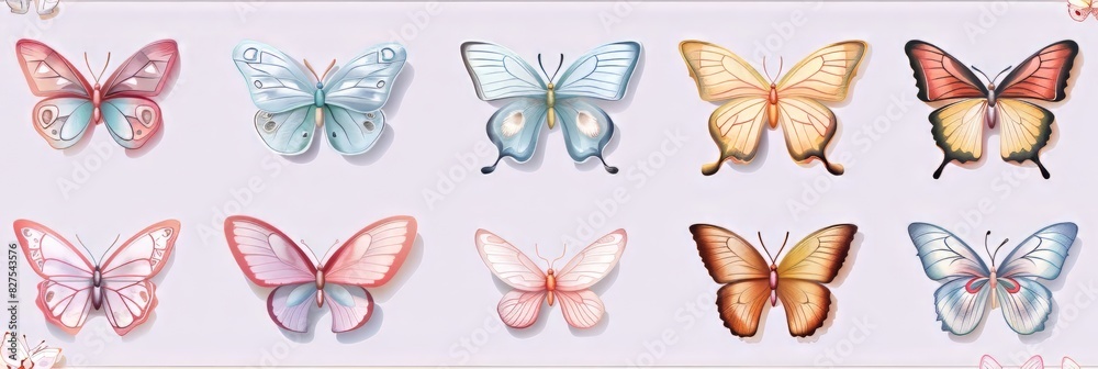 Fototapeta premium Pastel butterfly sticker, design element vector set