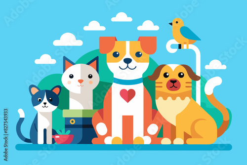 set of domestic cute pets, veterinary clinic advertisement