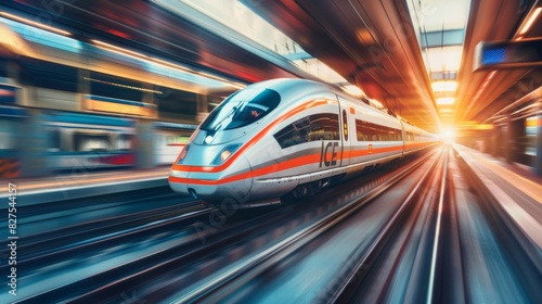a high-speed train operating autonomously, signaling the dawn of a new era in rail travel, where technology takes the driver's seat. --ar 16:9 --style raw Job ID: 903868b2-7468-46b9-91de-e605362c5c25