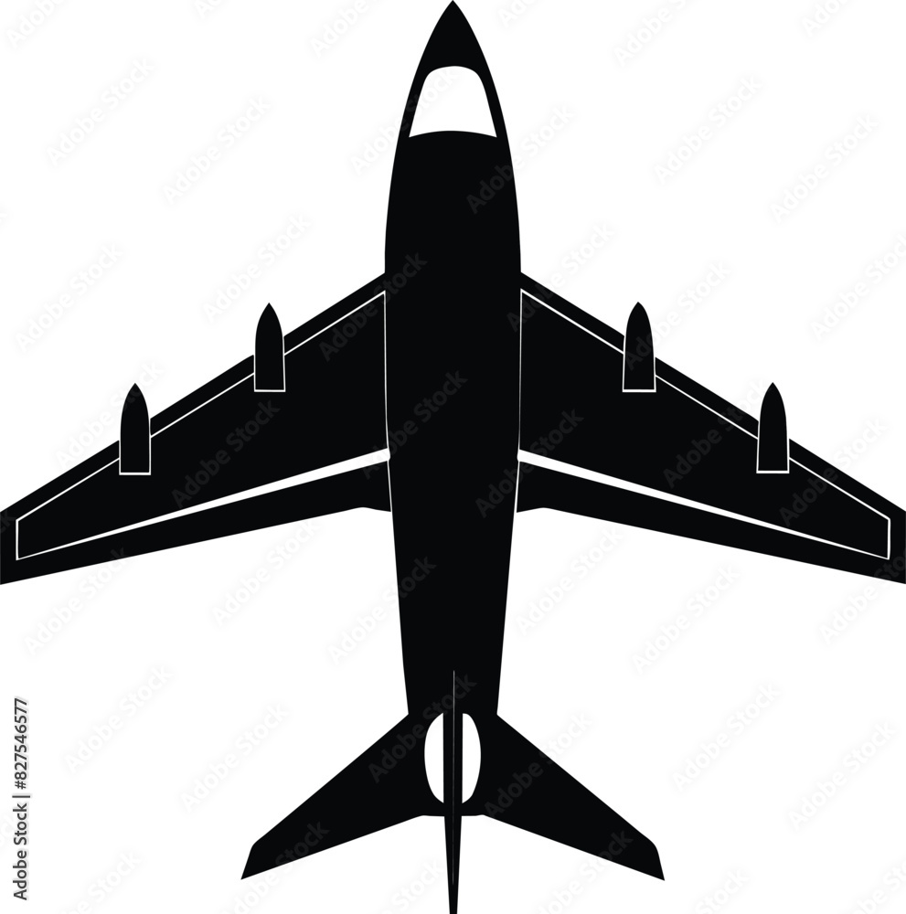 Black Airplane Silhouette, Clean Design Black Airplane Silhouette, Clean Design