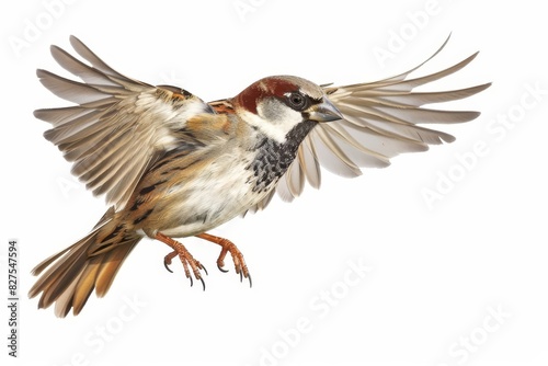 flying sparrow isolated on white background bird photography digital illustration photo