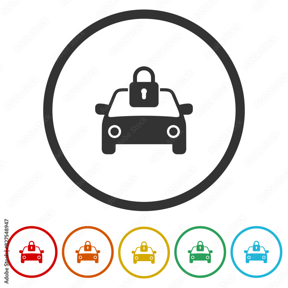 Lock car icon. Set icons in color circle buttons Lock car icon. Set icons in color circle buttons