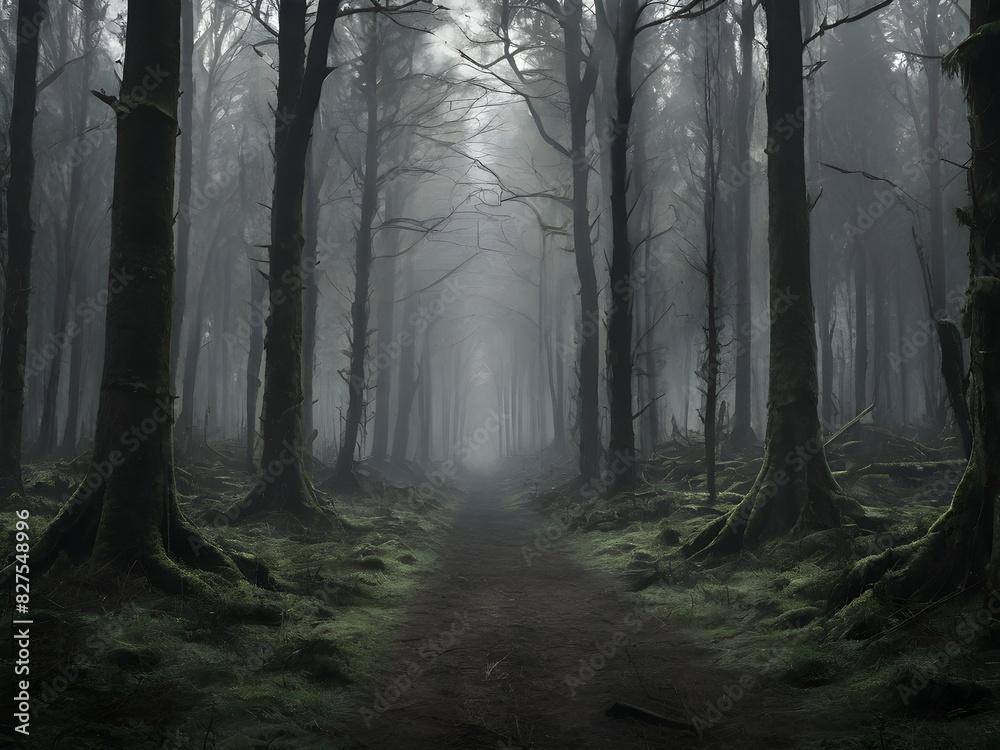 forest in the fog. forest, trees, fog, tree, mist, woods, misty, nature, landscape, autumn, light,Ai generated 