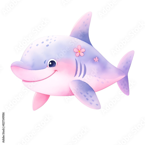 Pastel Sea Animal Watercolor Clipart, Cute Shark Illustration, Nursery Underwater Animals Design 