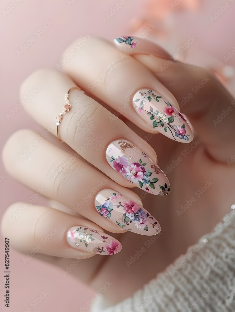 Delicate Floral Nail Art on Pastel Background - Intricate Nail Design with Feminine Flair Delicate Floral Nail Art on Pastel Background - Intricate Nail Design with Feminine Flair