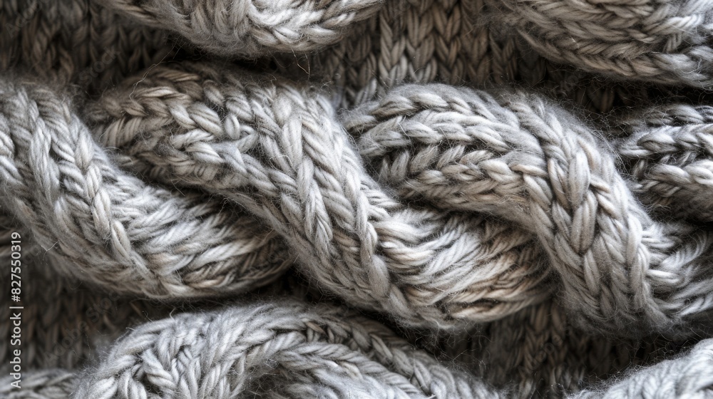 Detailed Close-Up of Textured Grey Knitted Wool Fabric for Textiles and Design Projects Detailed Close-Up of Textured Grey Knitted Wool Fabric for Textiles and Design Projects