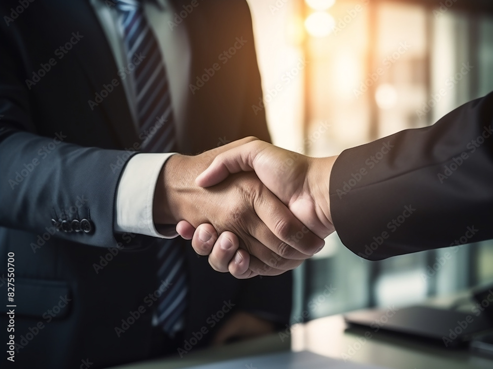 HR officer conducts a job interview, smiling as they shake hands with a new employee HR officer conducts a job interview, smiling as they shake hands with a new employee