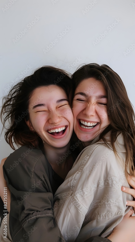 Joyful Friends Celebrating International Day of Friendship with Warm Embrace on White Background Joyful Friends Celebrating International Day of Friendship with Warm Embrace on White Background
