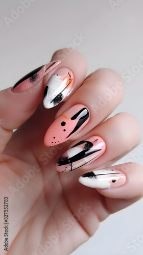 Modern Abstract Nail Art with Minimalist Brushstrokes and Elegant Design