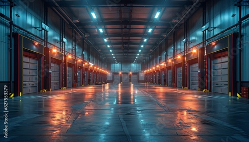 A large warehouse with many doors and a lot of light by AI generated image © chartchai