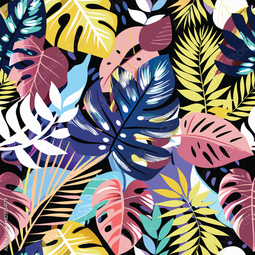Abstract Colorful Tropical Leaf Pattern