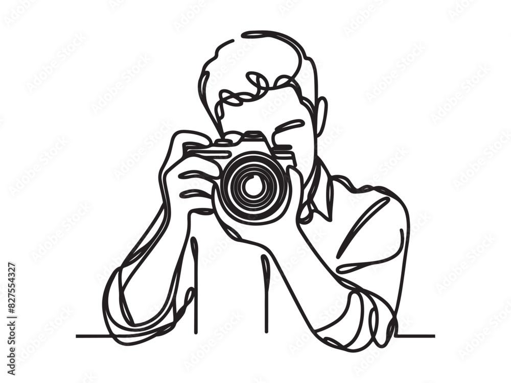 World Photography Day. a photographer with a camera and a one line art hand drawing concept. World Photography Day. a photographer with a camera and a one line art hand drawing concept.
