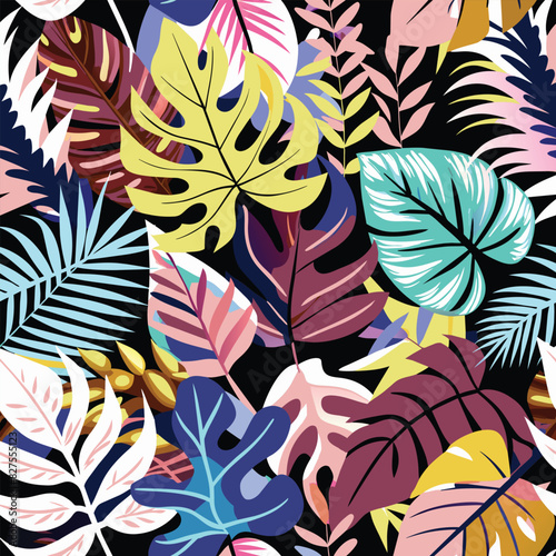Abstract Colorful Tropical Leaf Pattern