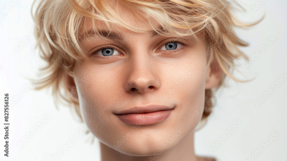 Close-up portrait of a young man with freckles and blonde hair. Intense gaze and natural beauty Close-up portrait of a young man with freckles and blonde hair. Intense gaze and natural beauty