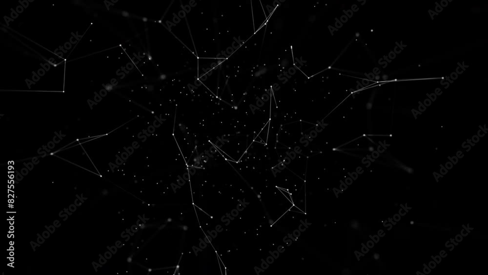 White plexus lines on a black background. Subtle, minimalist Plexus animation in 4k. Geometric video with wireframe structure. Seamless looping animation