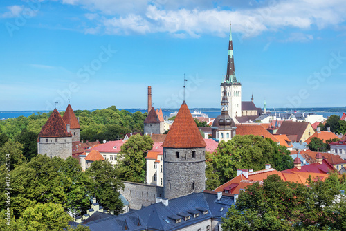 Aerial view of Tallinn old town in a sunny summer day, Estonia