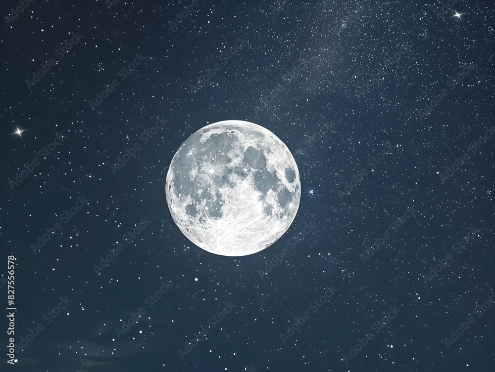 Captivating Crystal Clear Buck Moon Shining Amidst Sparkling Starry Nighttime Sky