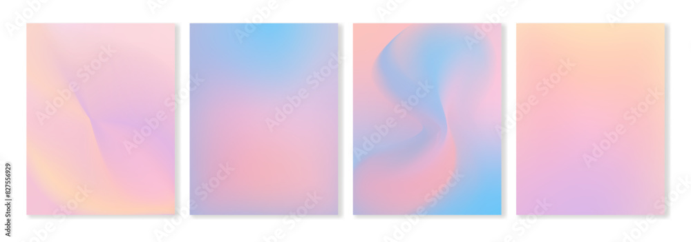 Set of 4 vector gradient backgrounds in pink, yellow and blue colors. For covers, wallpapers, branding, social media, advertising and other stylish projects. For web and print.	