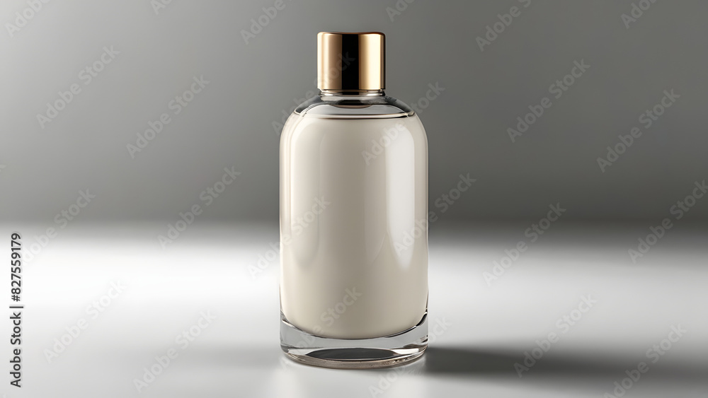 Bottle for cosmetic products silver cap white packaging neutral white background