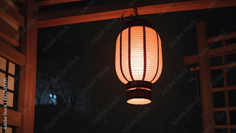 A bulb inside Japanese traditional Lantern, Generative AI A bulb inside Japanese traditional Lantern, Generative AI