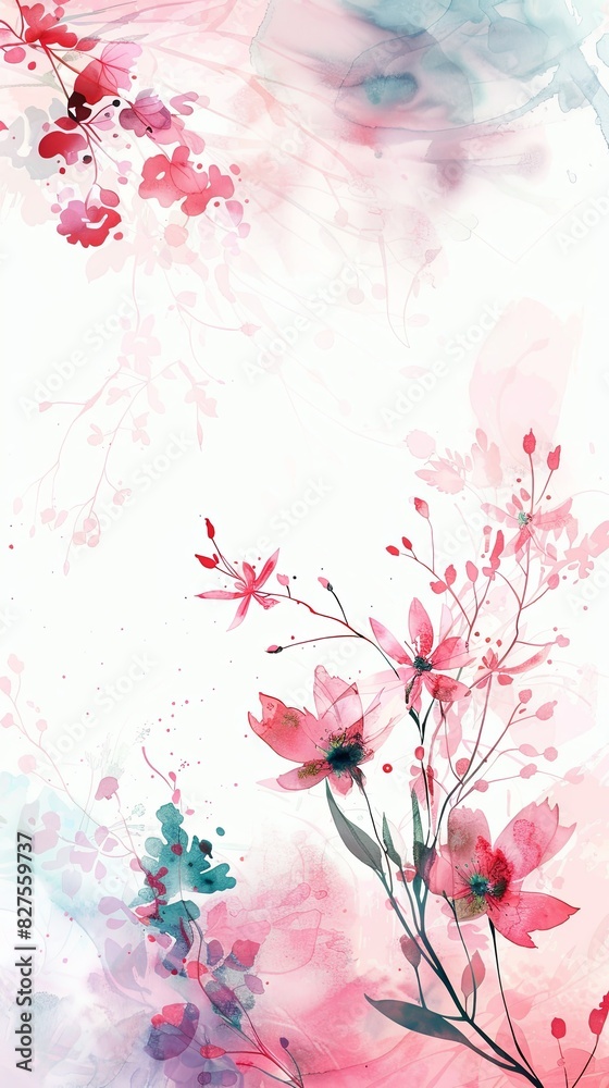 A dazzling painting showcasing delicate pink flowers blooming on a pristine white canvas A dazzling painting showcasing delicate pink flowers blooming on a pristine white canvas