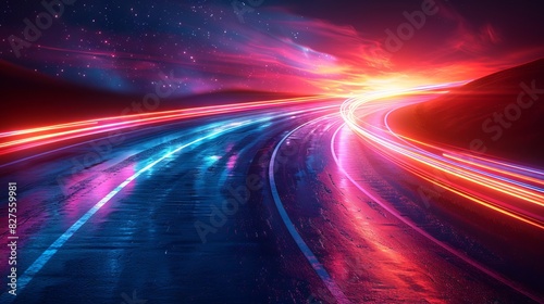 Abstract light streams city background photo