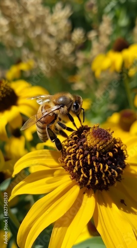 A bee is on a yellow flower.
