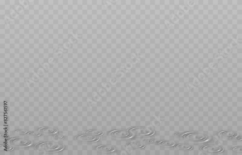Vector wave circles on the water surface. Water ripple png. Ripples on a puddle after rain.