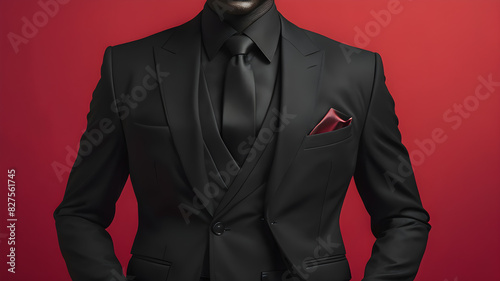 Black suit on the red background, Generative AI